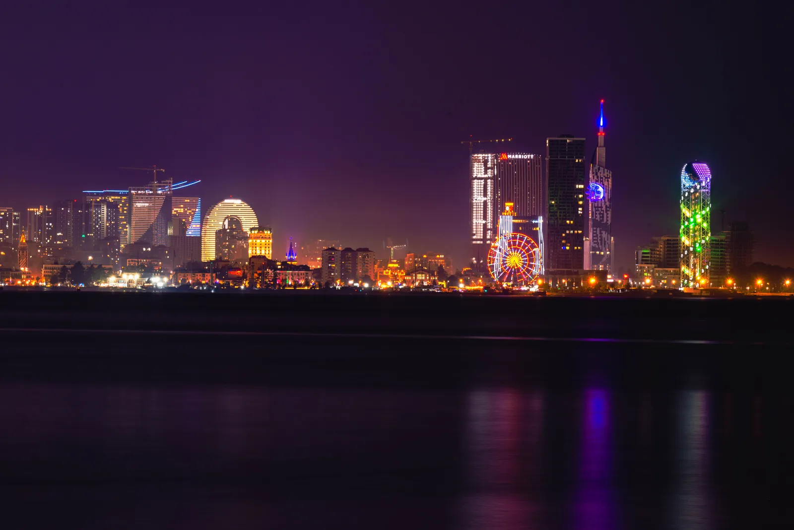 Seafront skyline of Batumi with modern towers beside the Black Sea