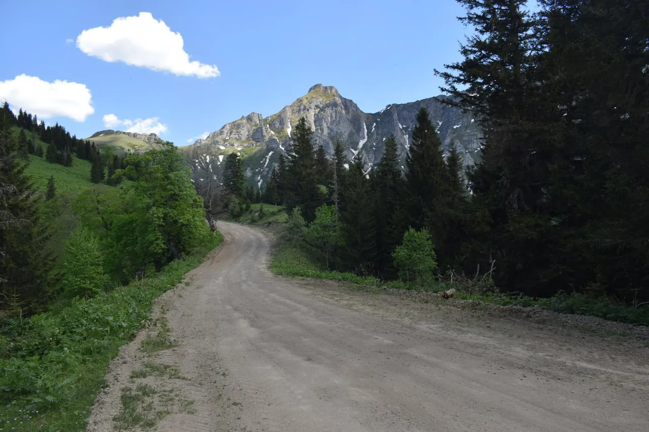 An unsurfaced mountain track in the Georgian Caucasus suited to a 4x4