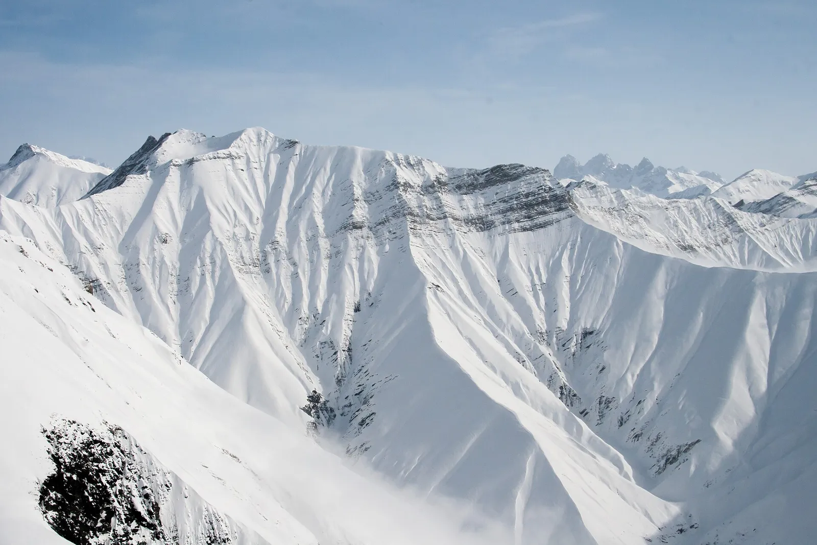 Snow covered mountain ridges in the Caucasus in Georgia