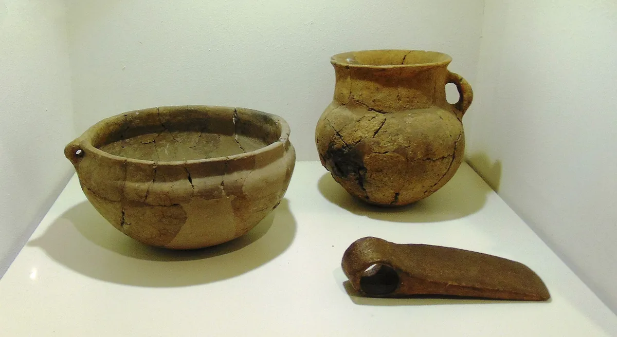 Ancient pottery in a museum display