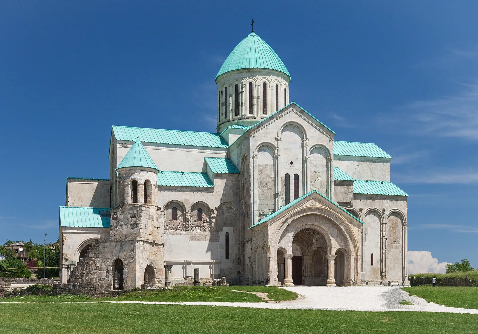 The Bagrati Cathedral standing on a hill in Kutaisi, Georgia