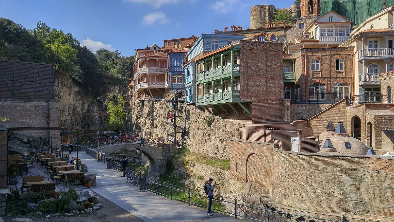 Balconied houses above the sulfur bath district of Abanotubani in Tbilisi, Georgia