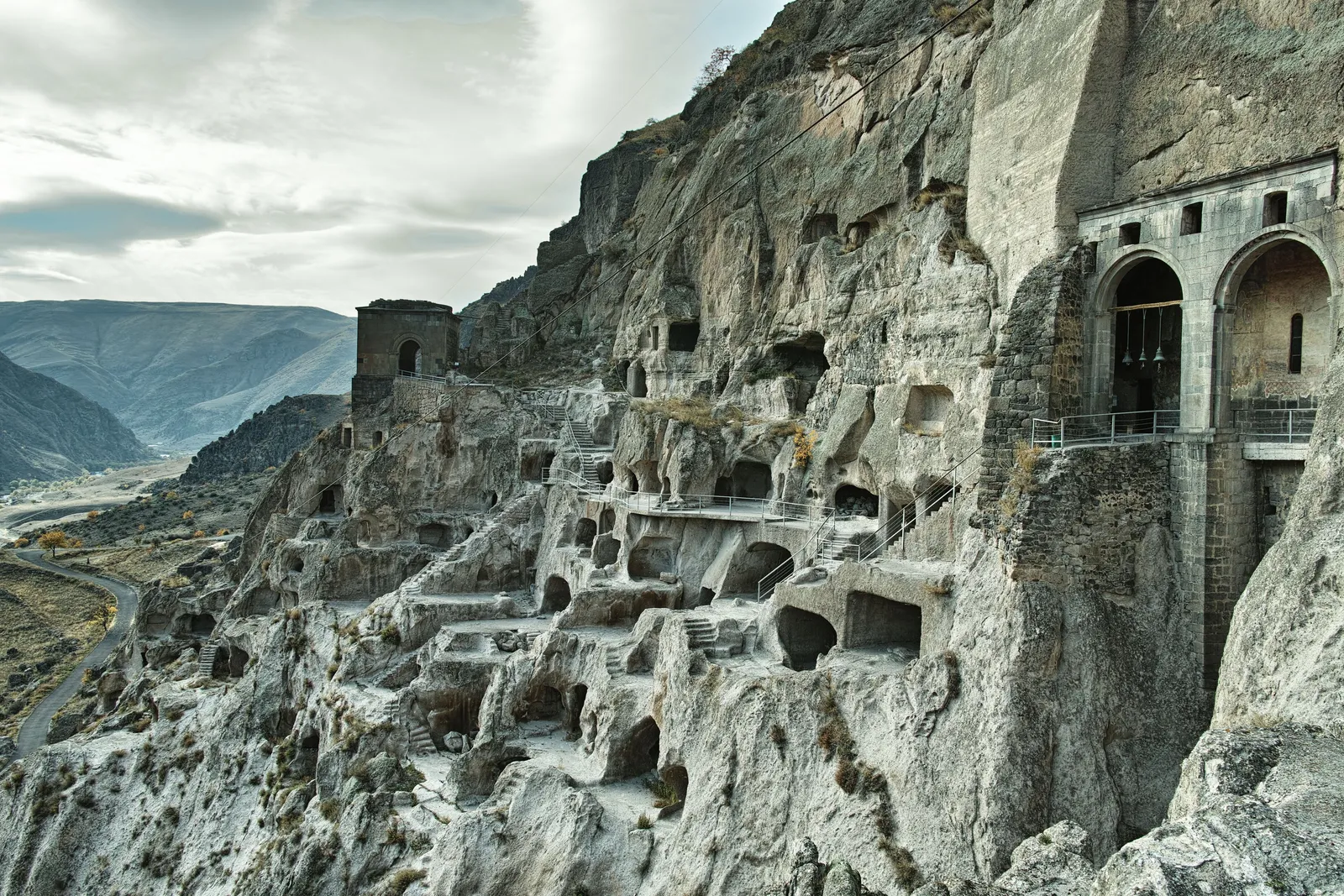 Rock cut halls and steps at the ancient site of Uplistsikhe
