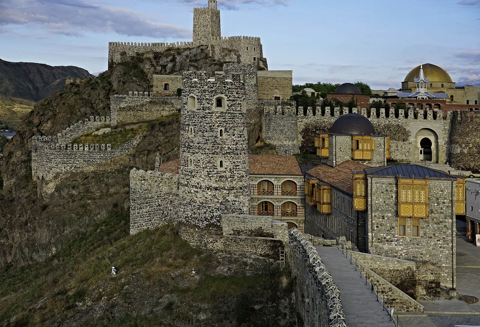 The restored walls and towers of the Rabati fortress in Akhaltsikhe, Georgia